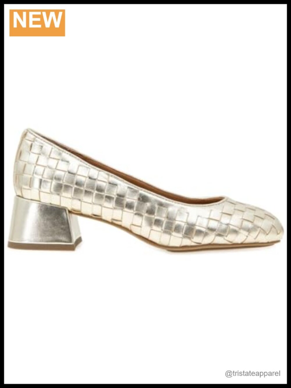 Woven Leather Block Heel Pump with PORON Cushioning